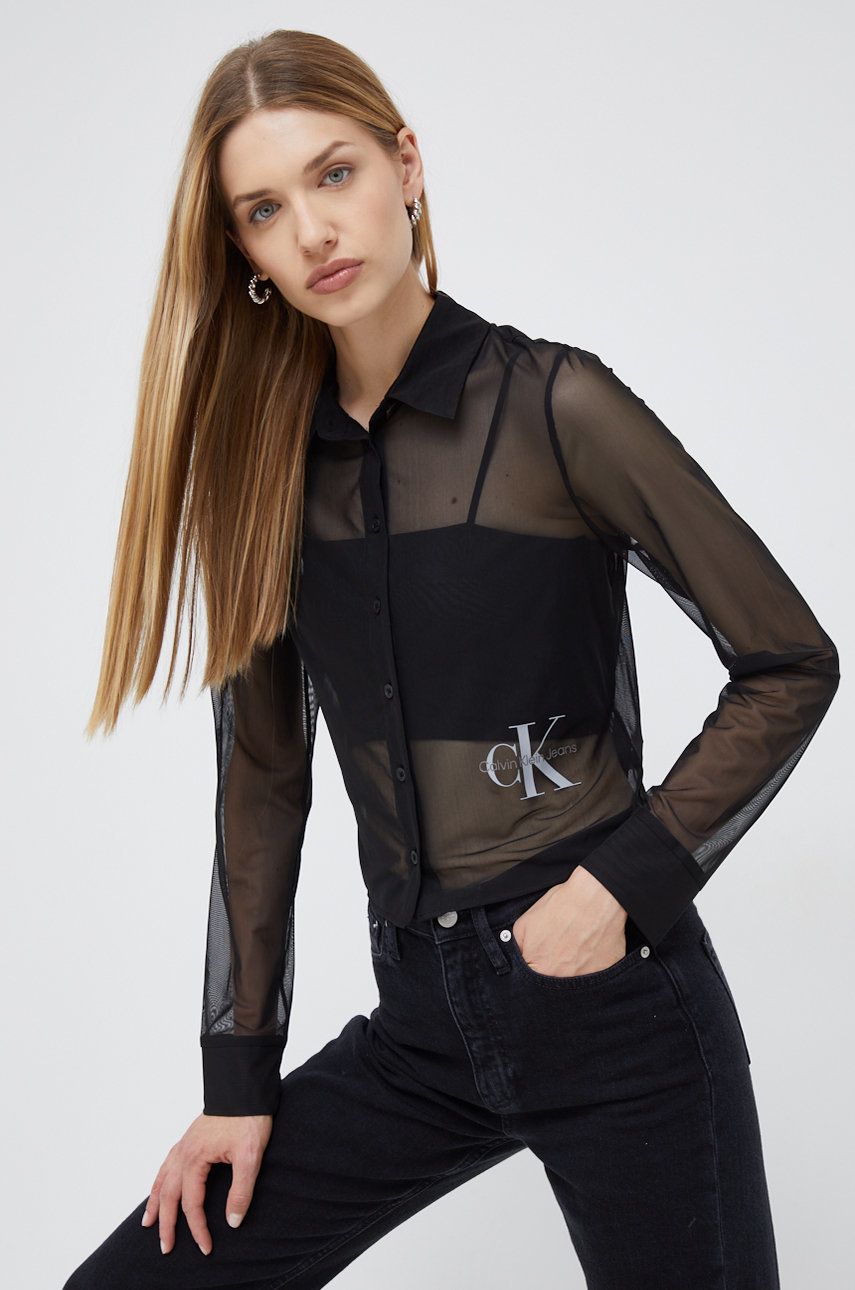 Calvin Klein Jeans koszula damska kolor czarny regular z kołnierzykiem klasycznym