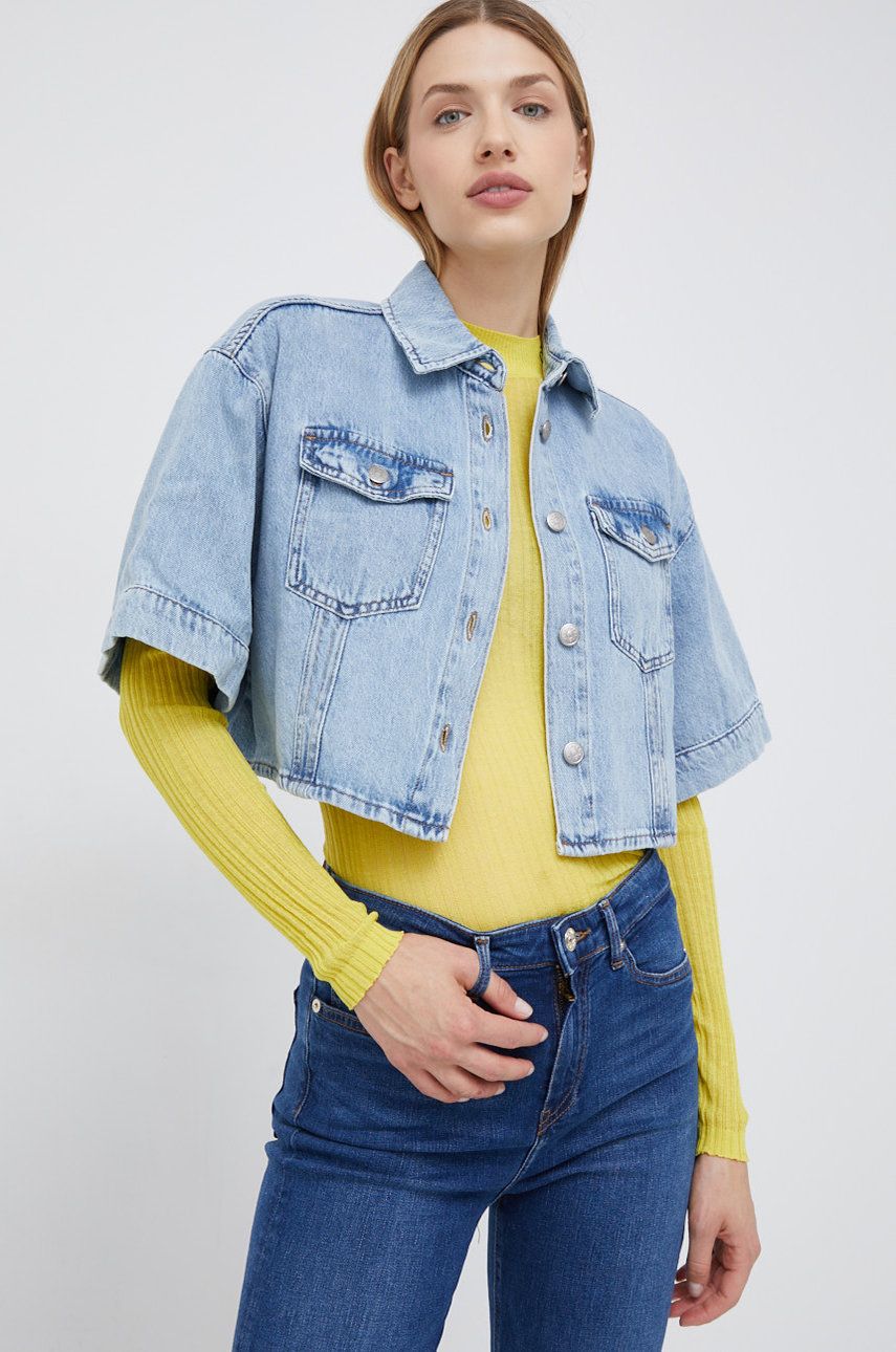 Sisley camasa jeans femei, cu guler clasic, relaxed answear.ro