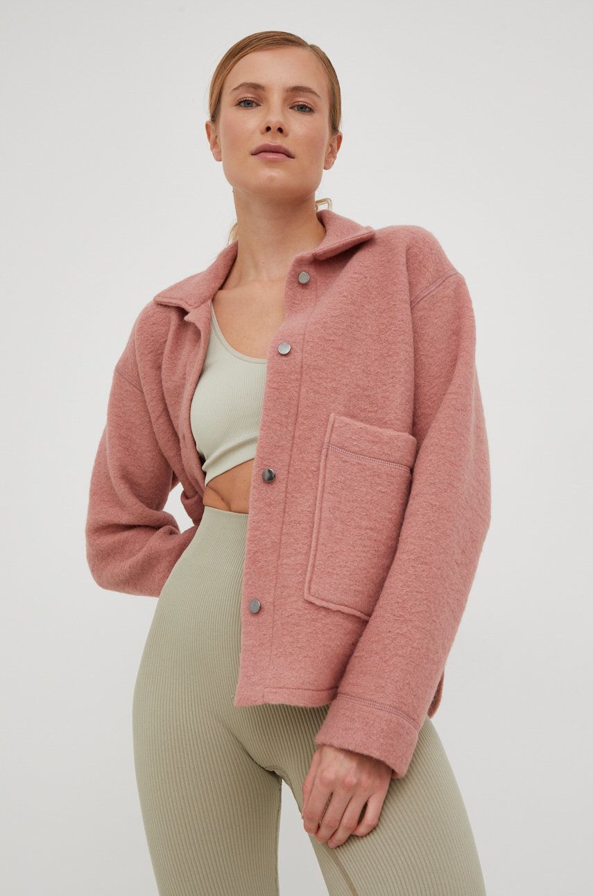 Deha camasa de lana femei, culoarea roz, cu guler clasic, regular answear.ro imagine noua