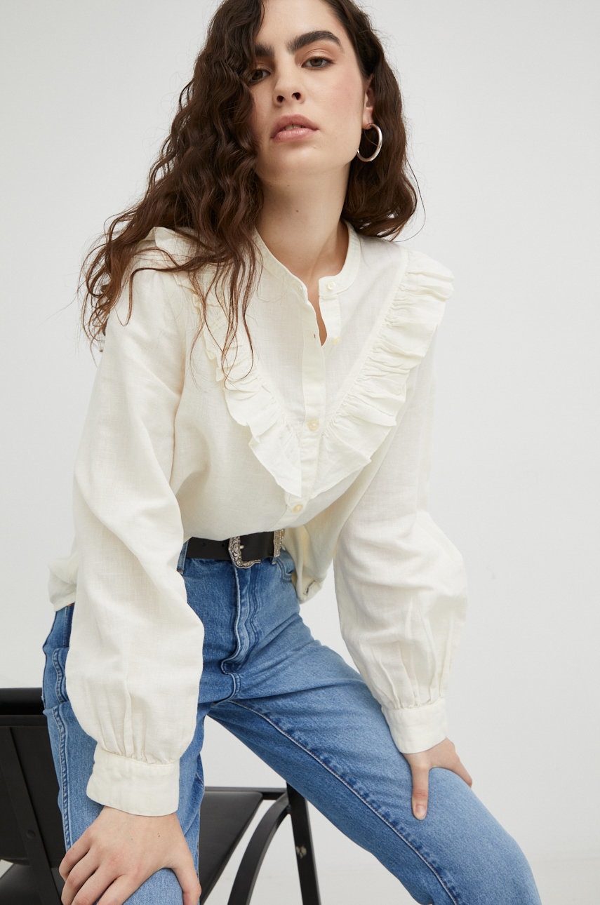 

Ленена риза Wrangler дамска в бежово със стандартна кройка, Бежов