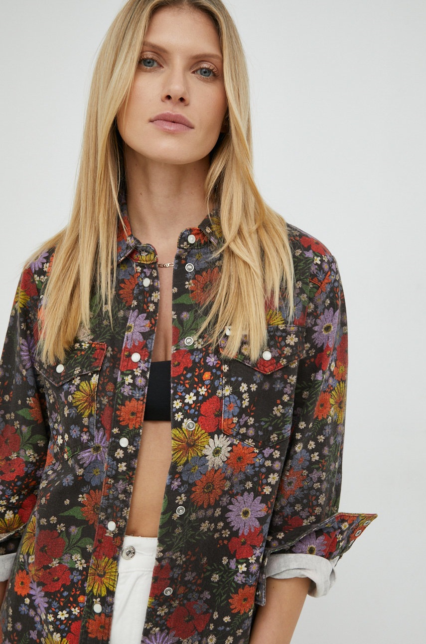 

Дънкова риза Wrangler дамска със свободна кройка с класическа яка, Многоцветен