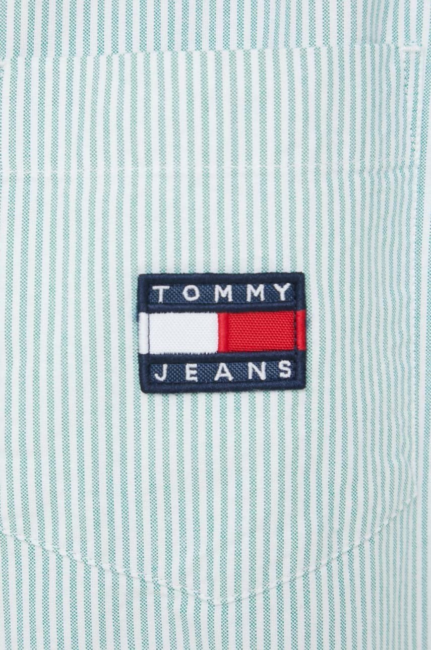 

Хлопковая рубашка Tommy Jeans женская цвет бирюзовый relaxed классический воротник