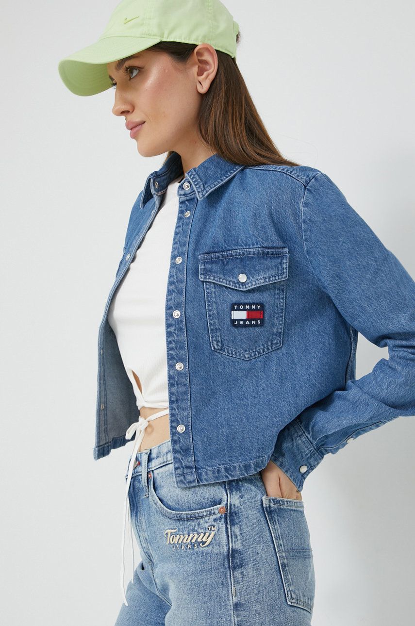 Tommy Jeans camasa jeans femei, cu guler clasic, relaxed image