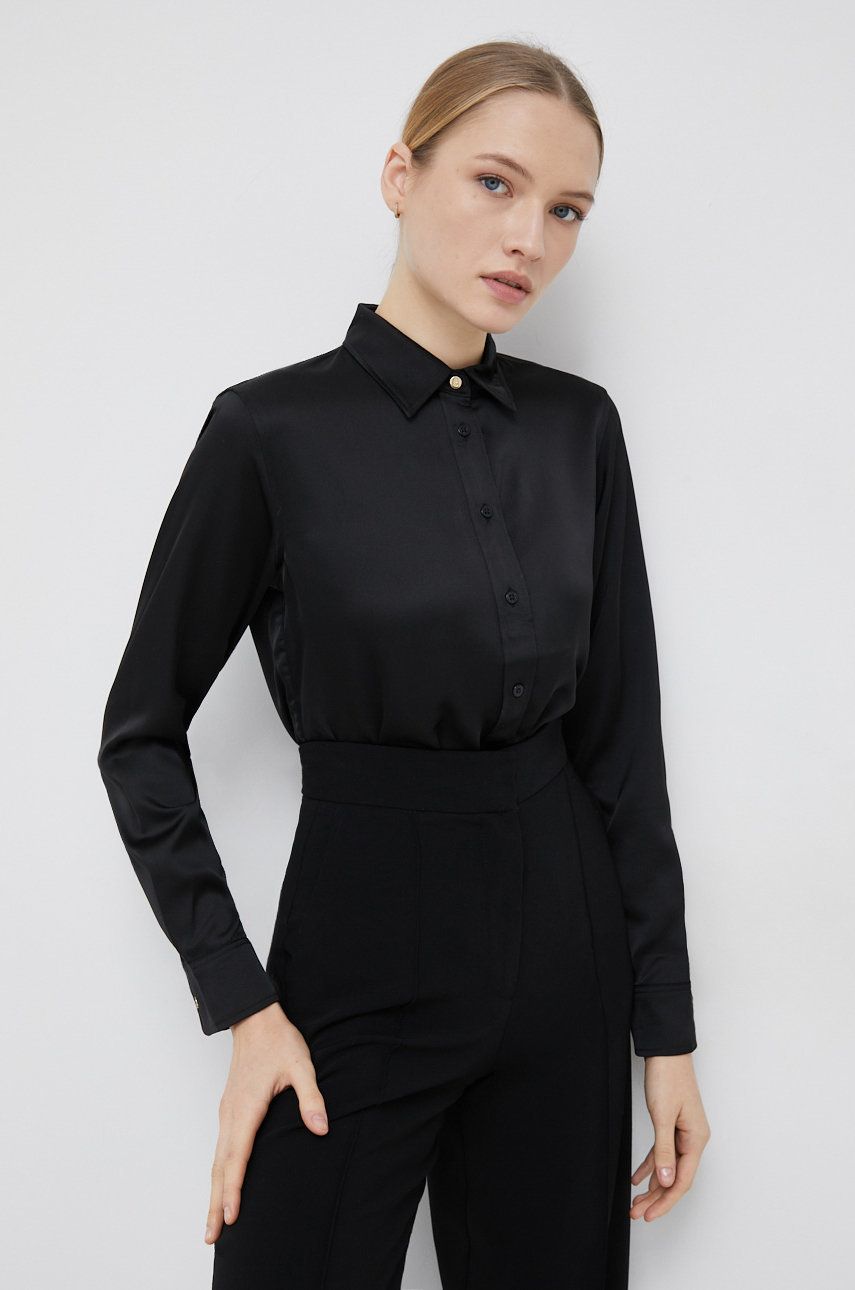 Lauren Ralph Lauren koszula damska kolor czarny regular z kołnierzykiem klasycznym