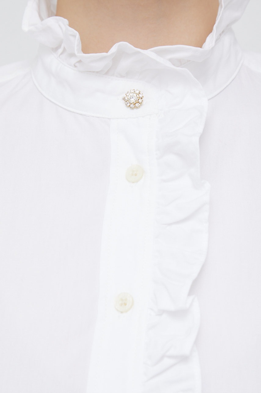 

Хлопковая рубашка Lauren Ralph Lauren женская цвет белый regular со стойкой
