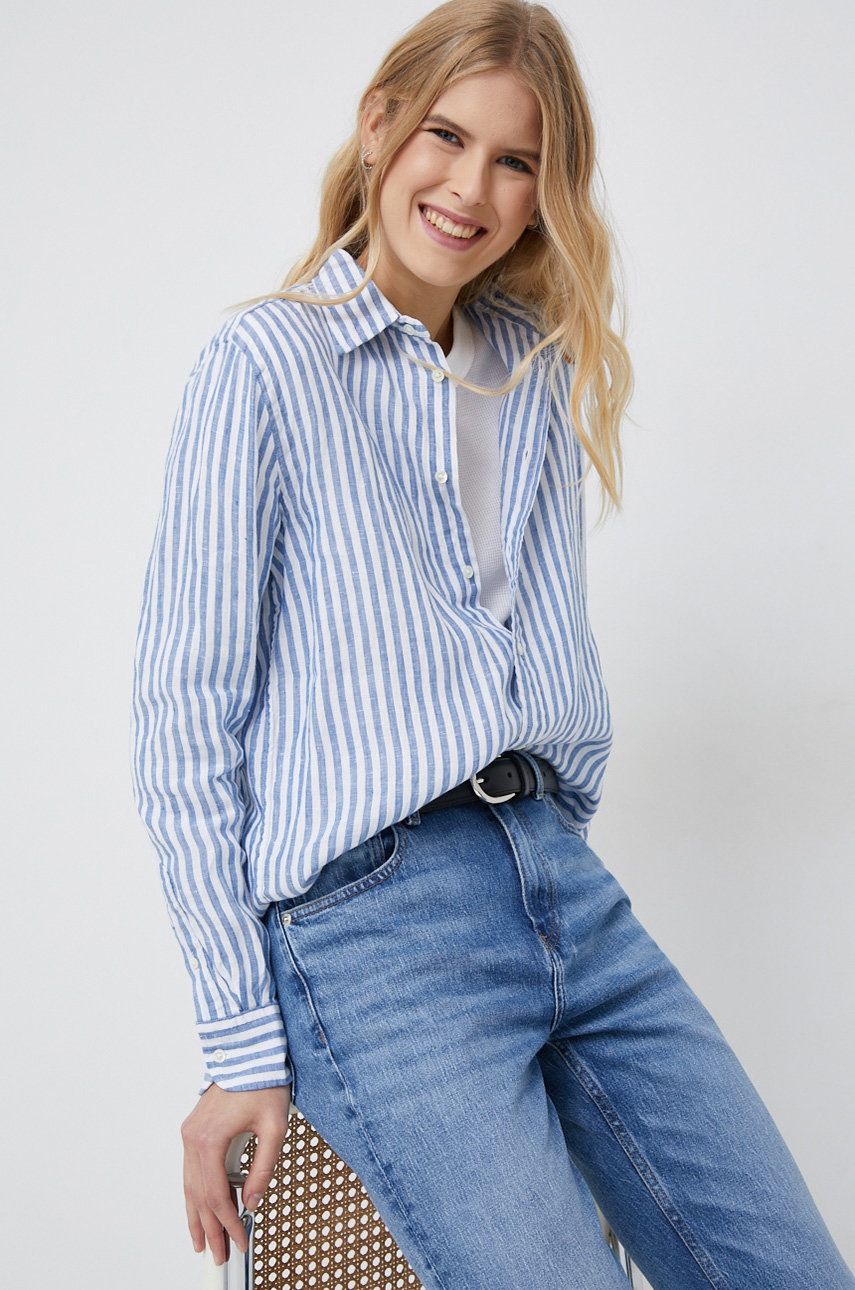 

Ленена риза Polo Ralph Lauren дамска със свободна кройка с класическа яка, Син