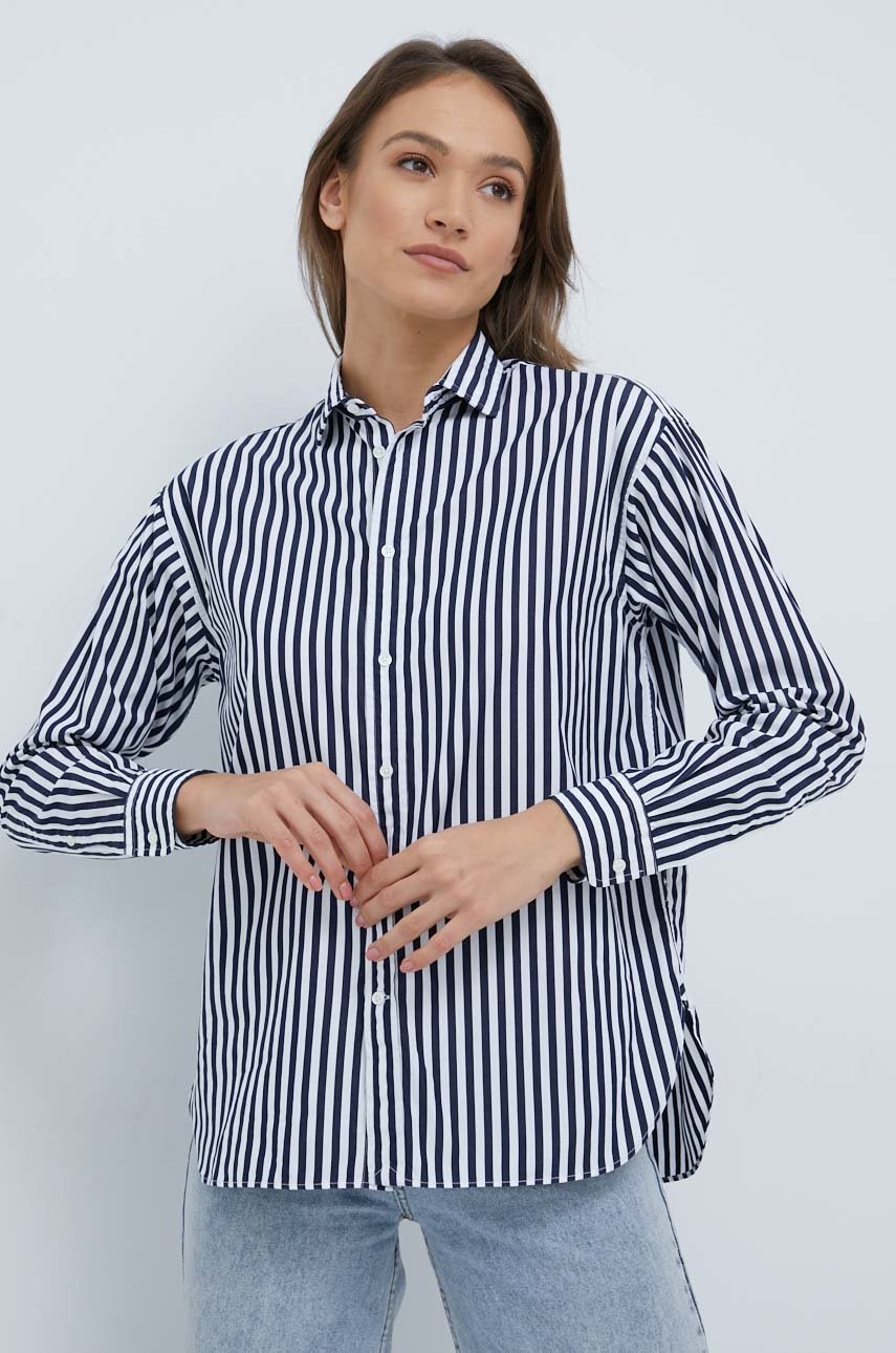 

Памучна риза Polo Ralph Lauren дамска в тъмносиньо със стандартна кройка с класическа яка, Тъмносин