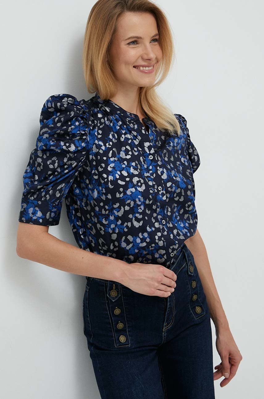 

Памучна риза GAP дамска в тъмносиньо със стандартна кройка с права яка, Тъмносин