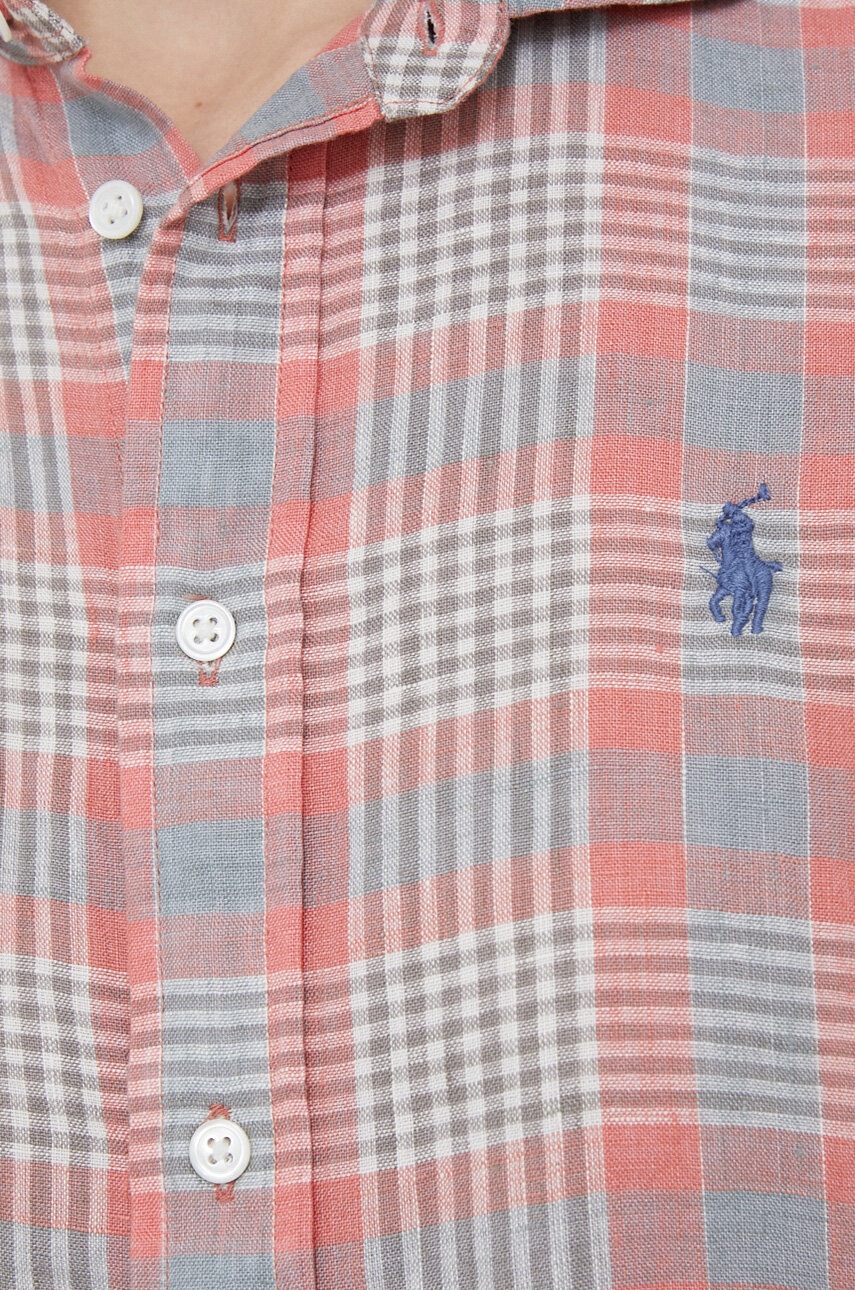 

Льняная рубашка Polo Ralph Lauren цвет розовый regular классический воротник
