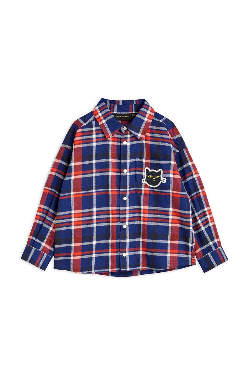 Dětská bavlněná košile Mini Rodini tmavomodrá barva - námořnická modř -  100% Organická bavlna