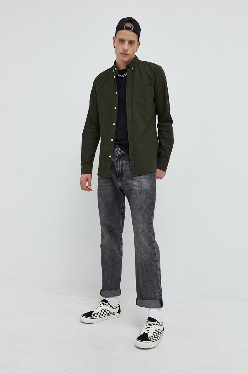

Хлопковая рубашка Only & Sons мужская цвет зелёный slim воротник button-down
