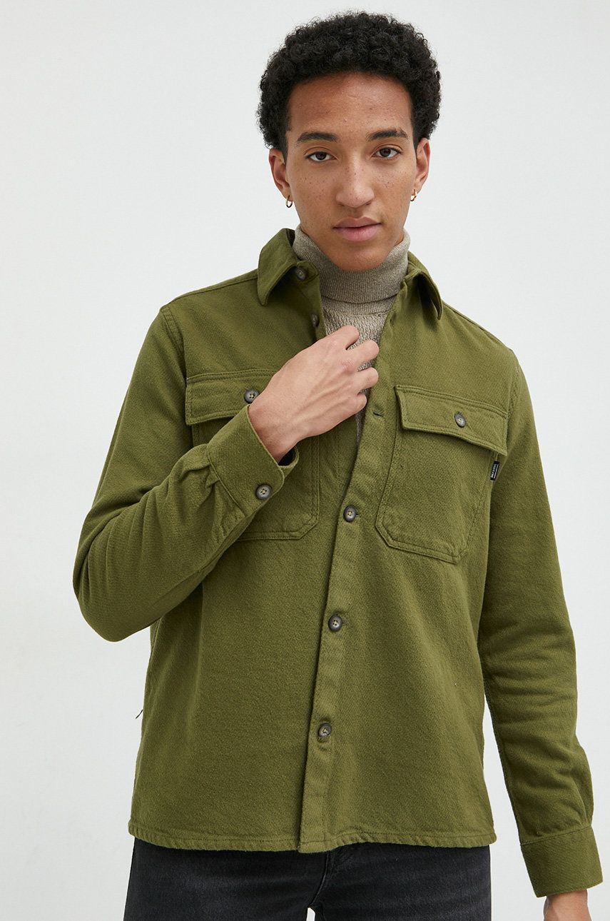 Only & Sons camasa din bumbac barbati, culoarea verde, cu guler clasic, regular answear.ro imagine noua
