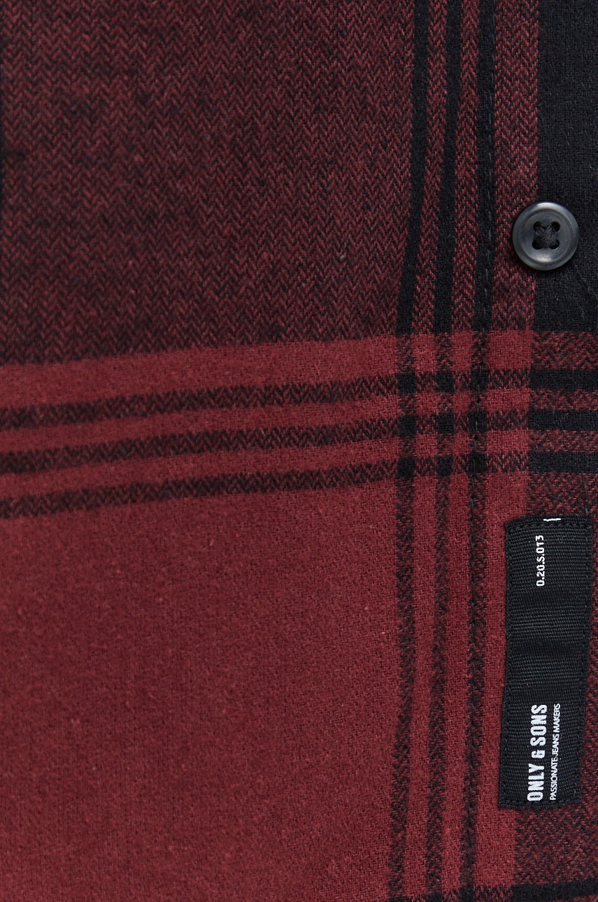 

Хлопковая рубашка Only & Sons мужская цвет бордовый regular воротник button-down