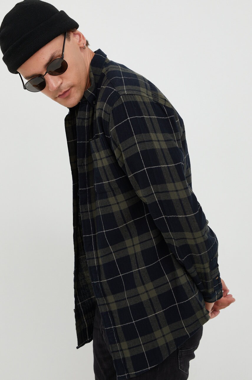 Jack & jones camasa din bumbac barbati, culoarea verde, cu guler button-down, slim