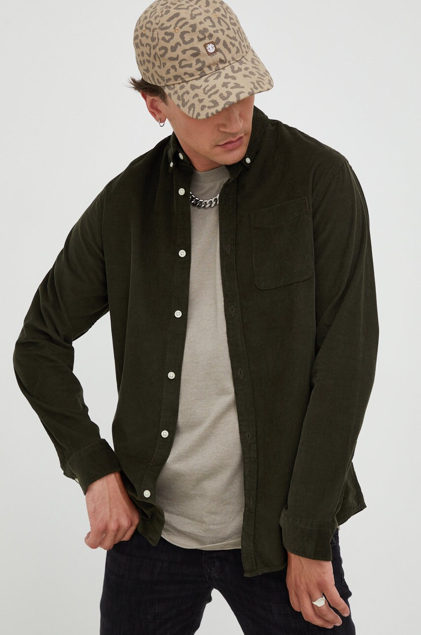 Jack & jones camasa din velur barbati, culoarea verde, cu guler button-down, slim