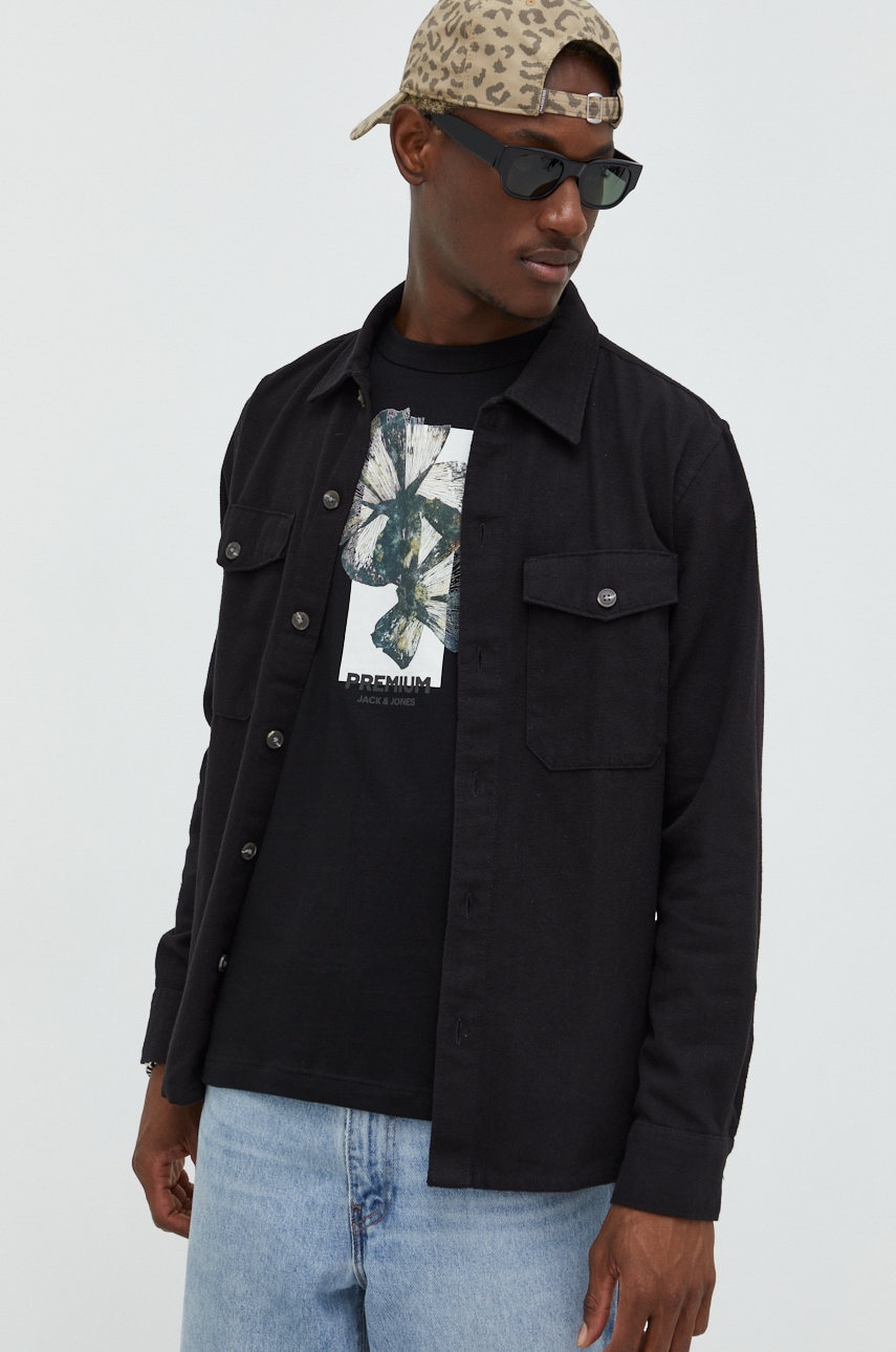 Jack & jones camasa barbati, culoarea negru, cu guler clasic, regular