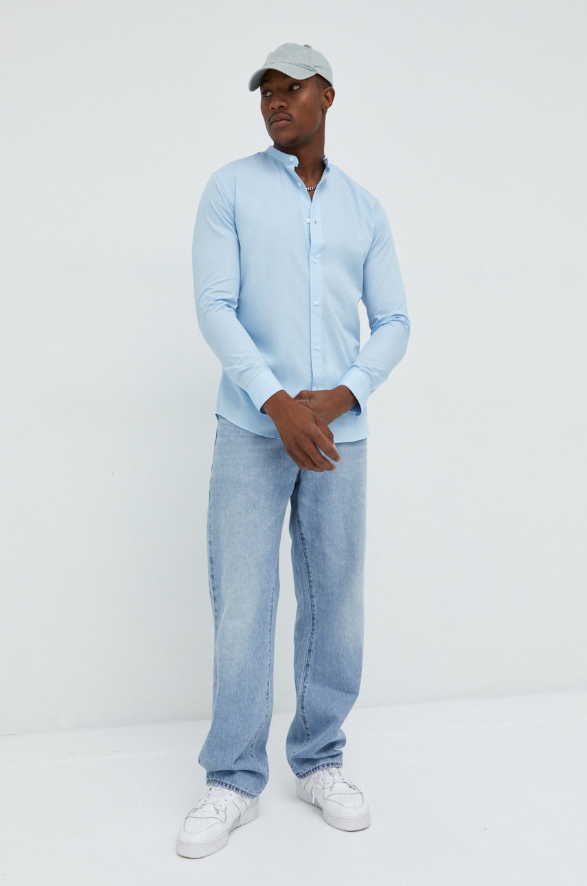 Jack & jones camasa barbati, culoarea violet, cu guler stand-up, slim