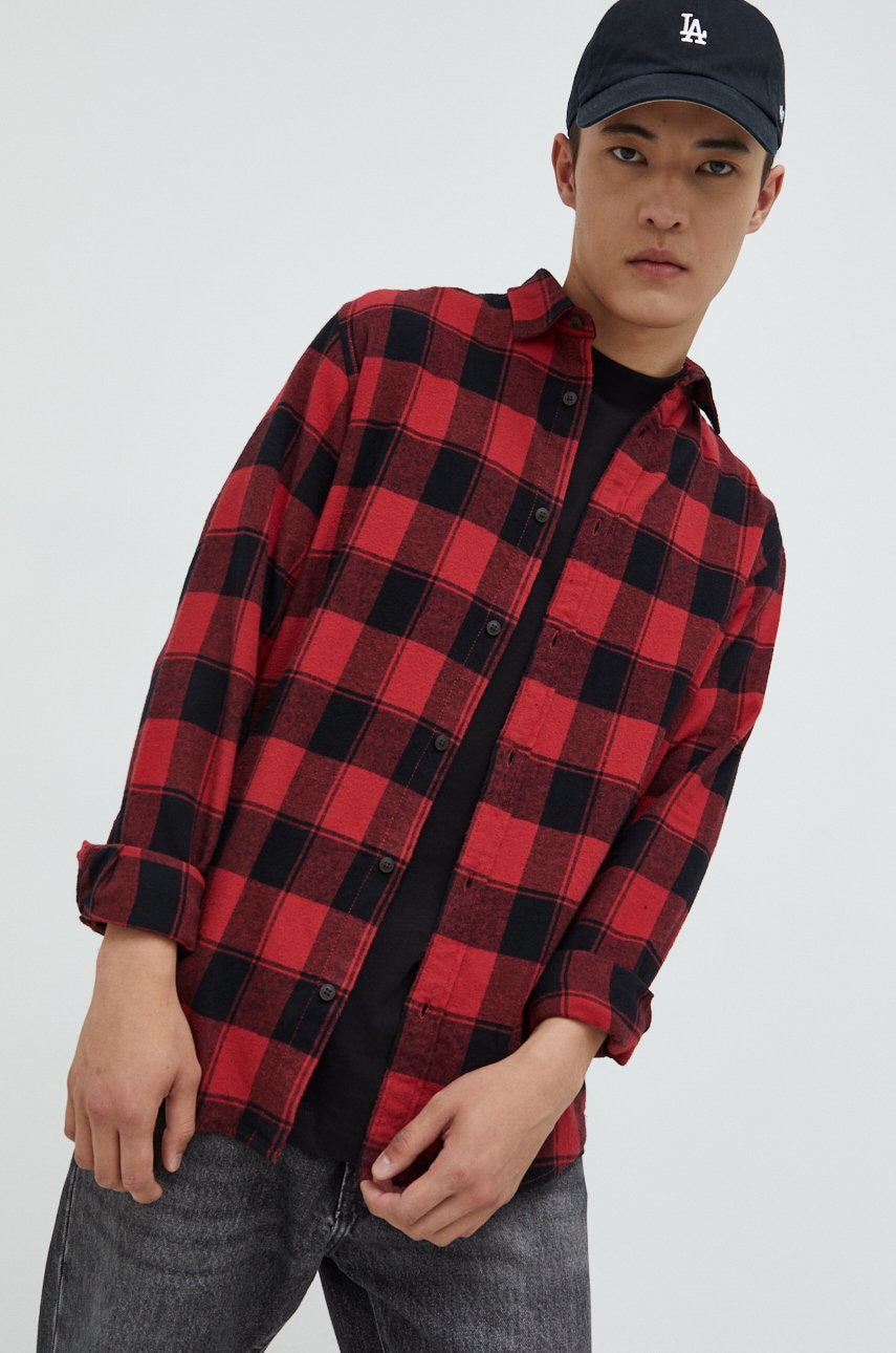 Jack & jones camasa din bumbac barbati, culoarea rosu, cu guler clasic, regular