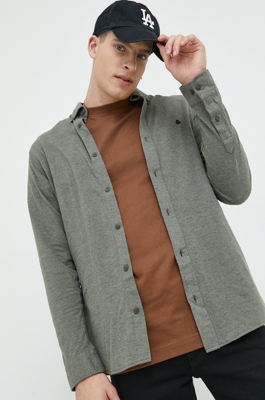 Jack & jones camasa barbati, culoarea verde, cu guler button-down, regular