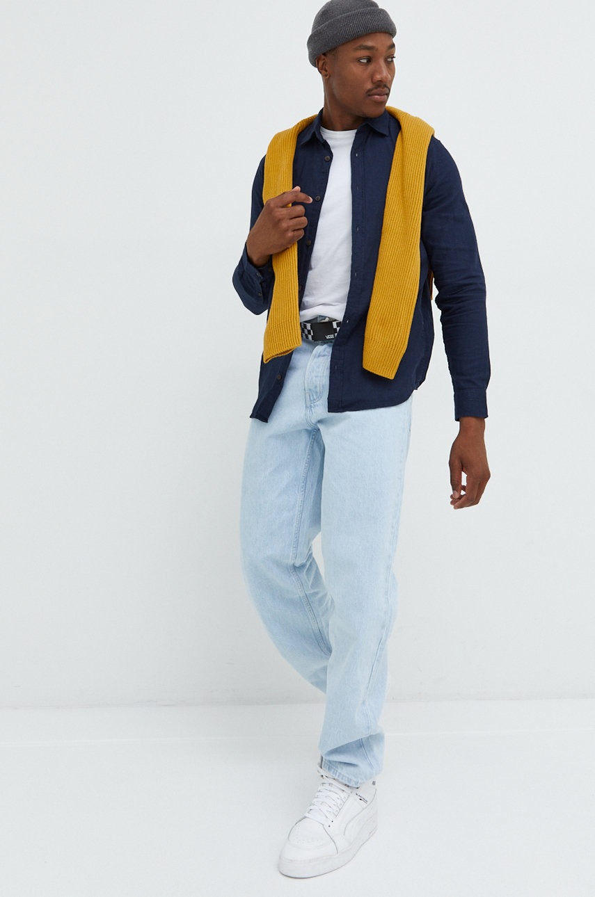 

Хлопковая рубашка Jack & Jones мужская цвет синий regular классический воротник