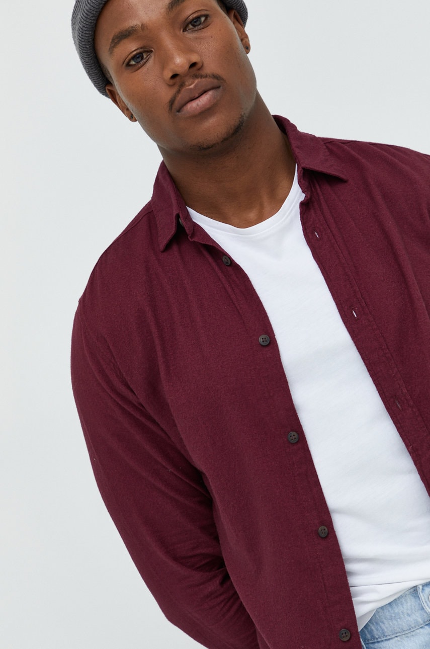 Jack & jones camasa din bumbac barbati, culoarea bordo, cu guler clasic, regular