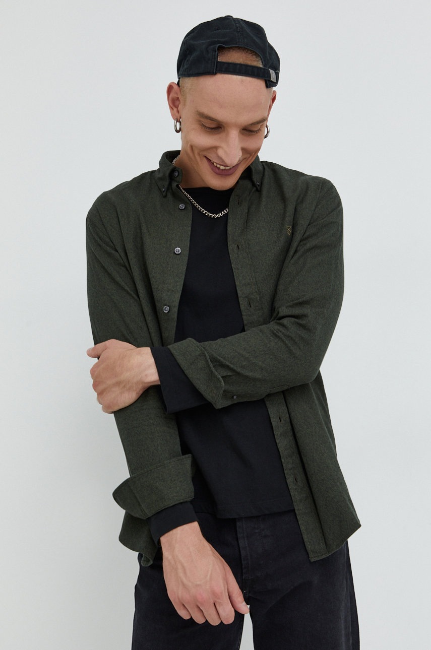 

Памучна риза Premium by Jack&Jones мъжка в зелено със стандартна кройка с яка с копче, Зелен