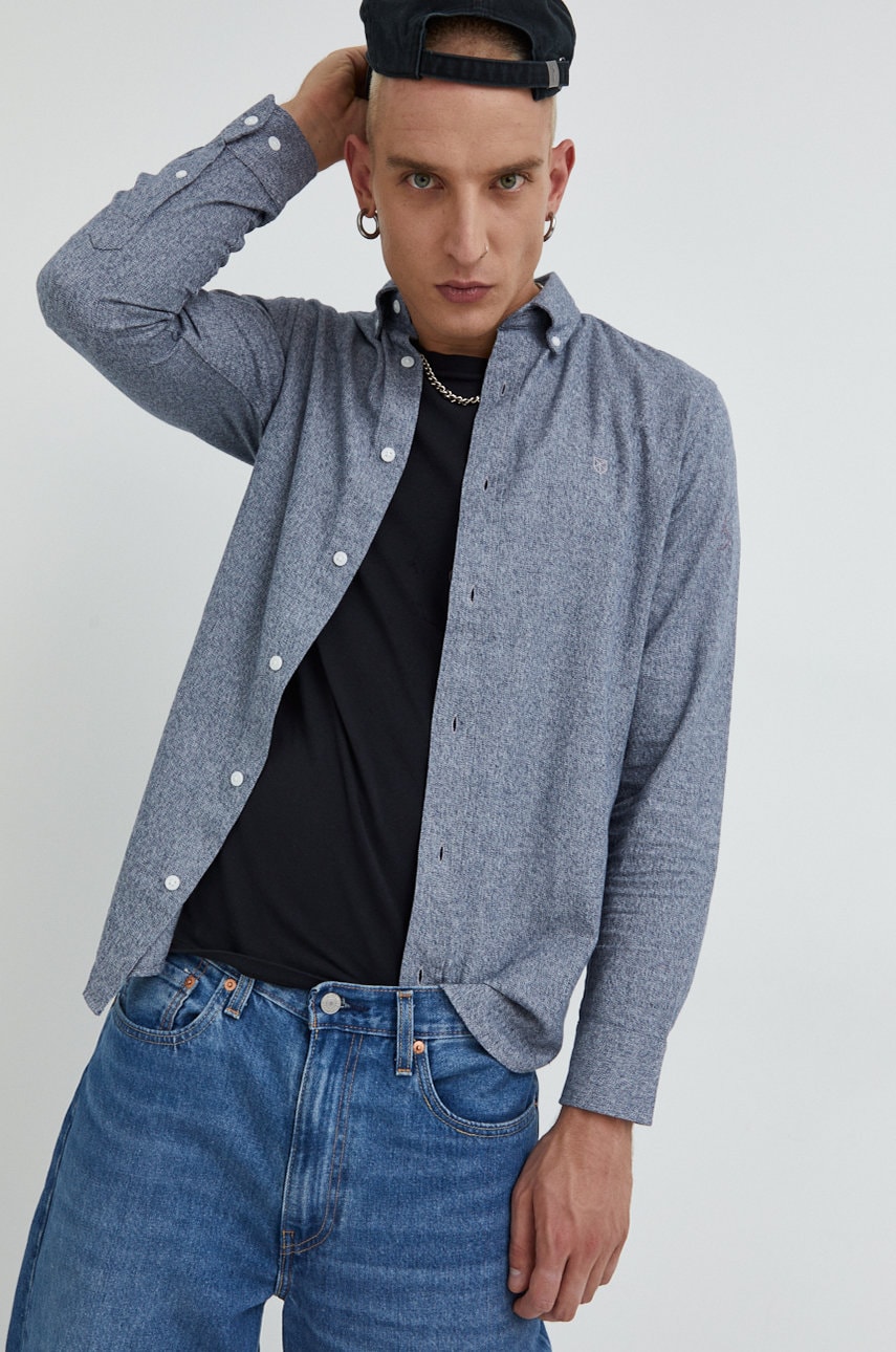 Premium by jack&jones camasa din bumbac barbati, culoarea albastru marin, cu guler button-down, slim