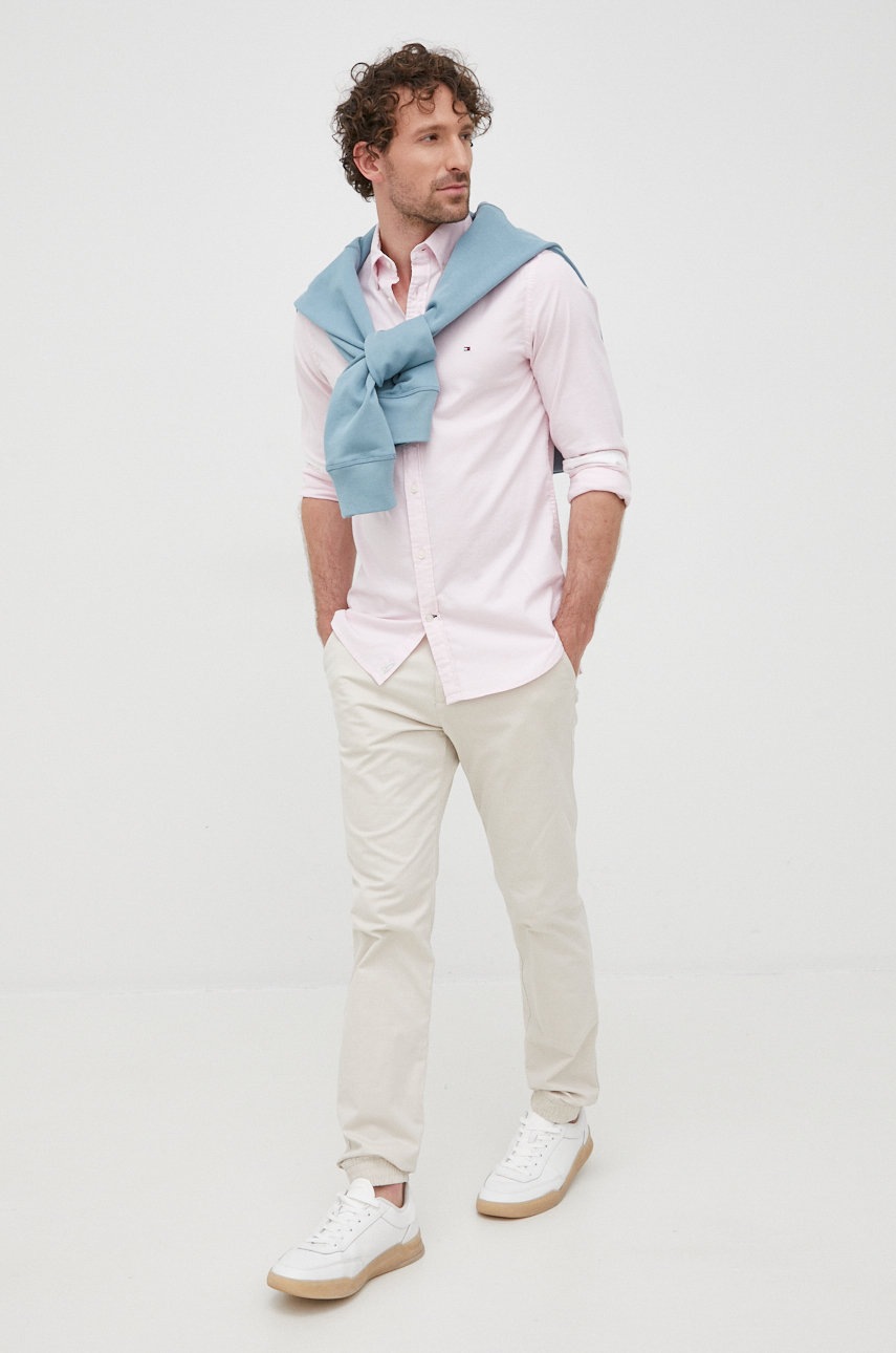 

Рубашка Tommy Hilfiger мужская цвет розовый slim воротник button-down