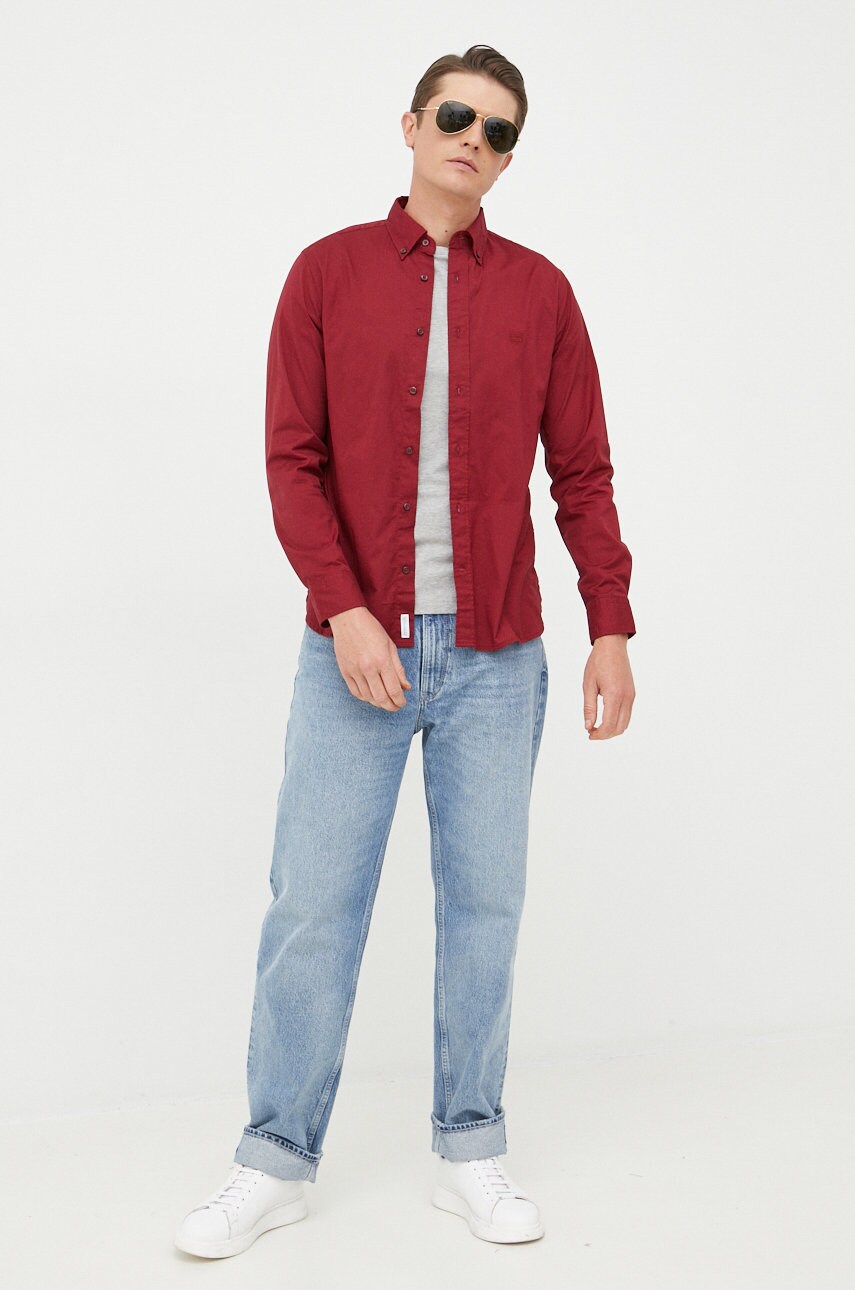 

Хлопковая рубашка Tommy Hilfiger мужская цвет бордовый regular воротник button-down