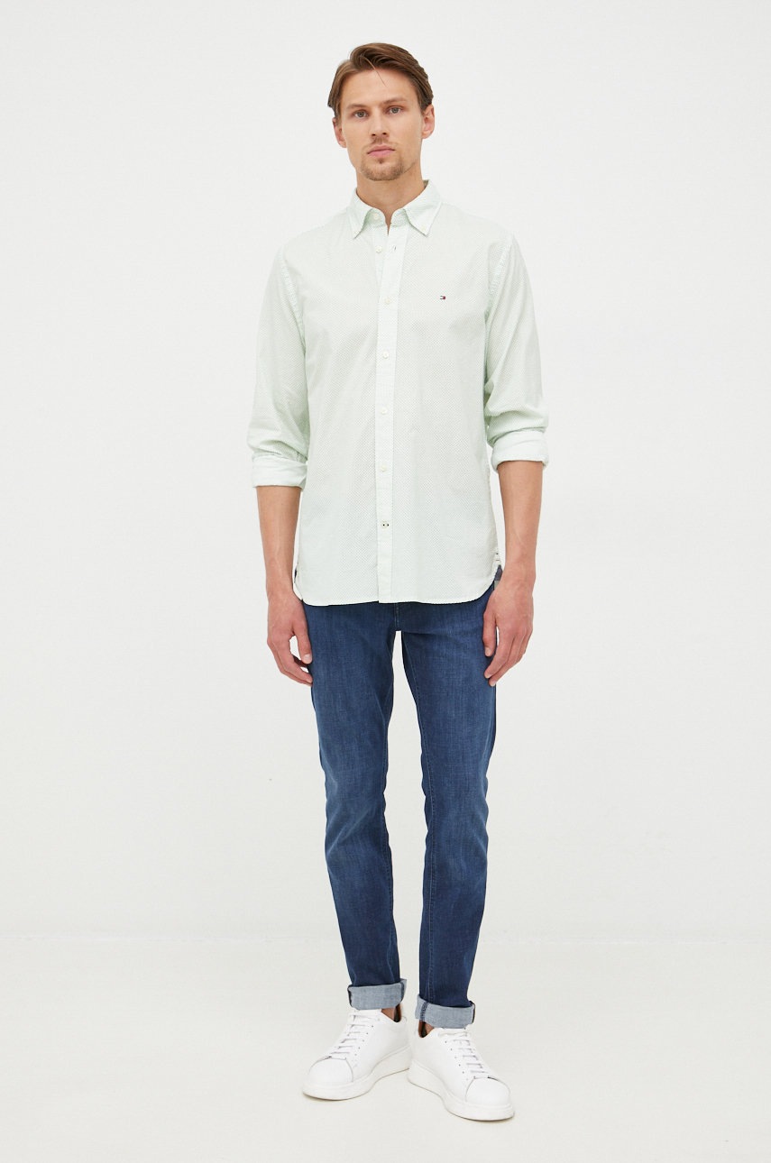 

Хлопковая рубашка Tommy Hilfiger мужская цвет бежевый regular воротник button-down