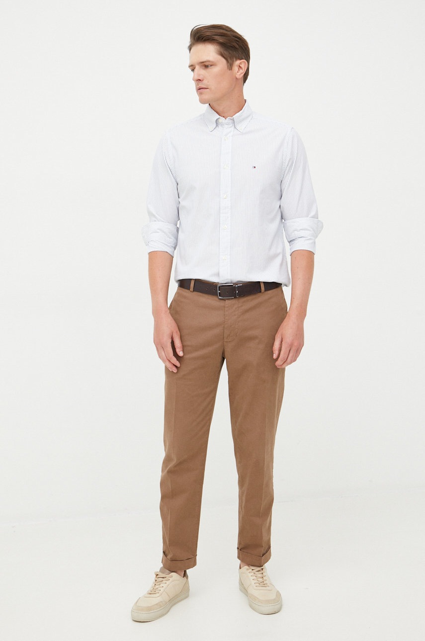 

Хлопковая рубашка Tommy Hilfiger мужская цвет белый regular воротник button-down