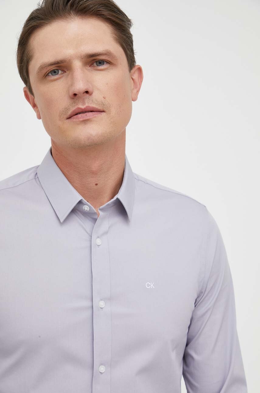 

Риза Calvin Klein мъжка в сиво с кройка по тялото класическа яка K10K110856, Сив