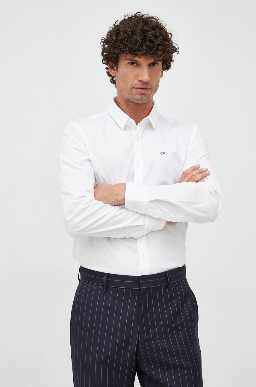 Levně Košile Calvin Klein pánská, bílá barva, slim, s klasickým límcem, K10K110856