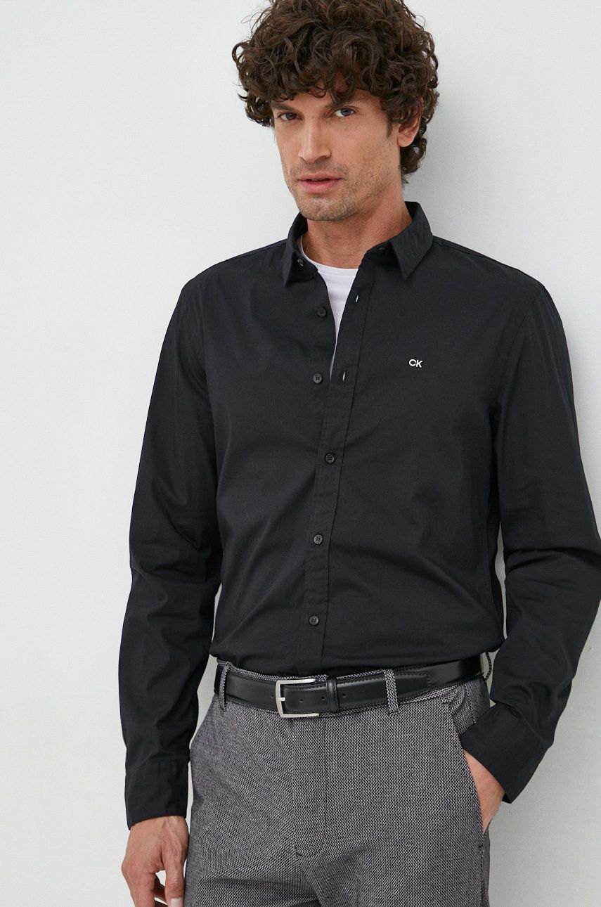 Košile Calvin Klein pánská, černá barva, slim, s klasickým límcem, K10K110856