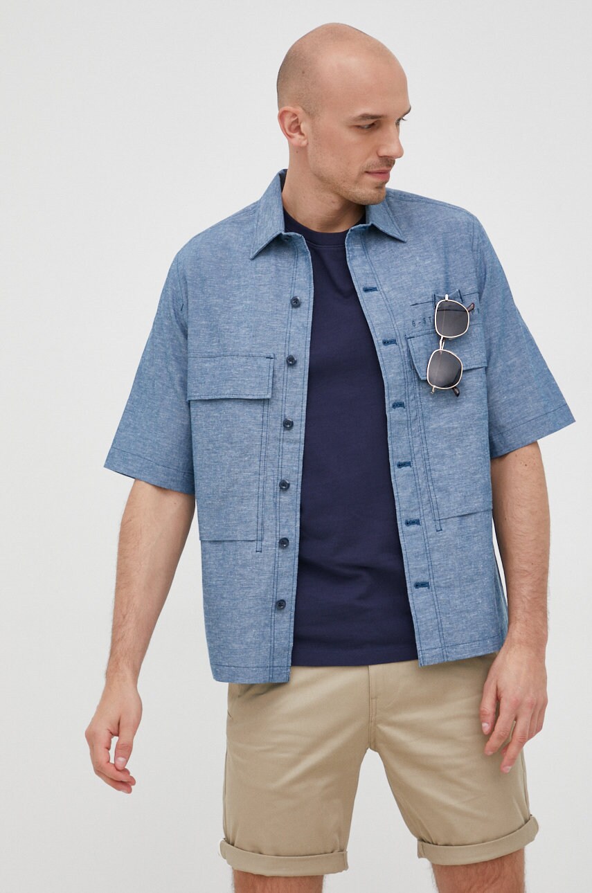 G-star raw camasa din amestec de in barbati, culoarea albastru marin, cu guler clasic, regular