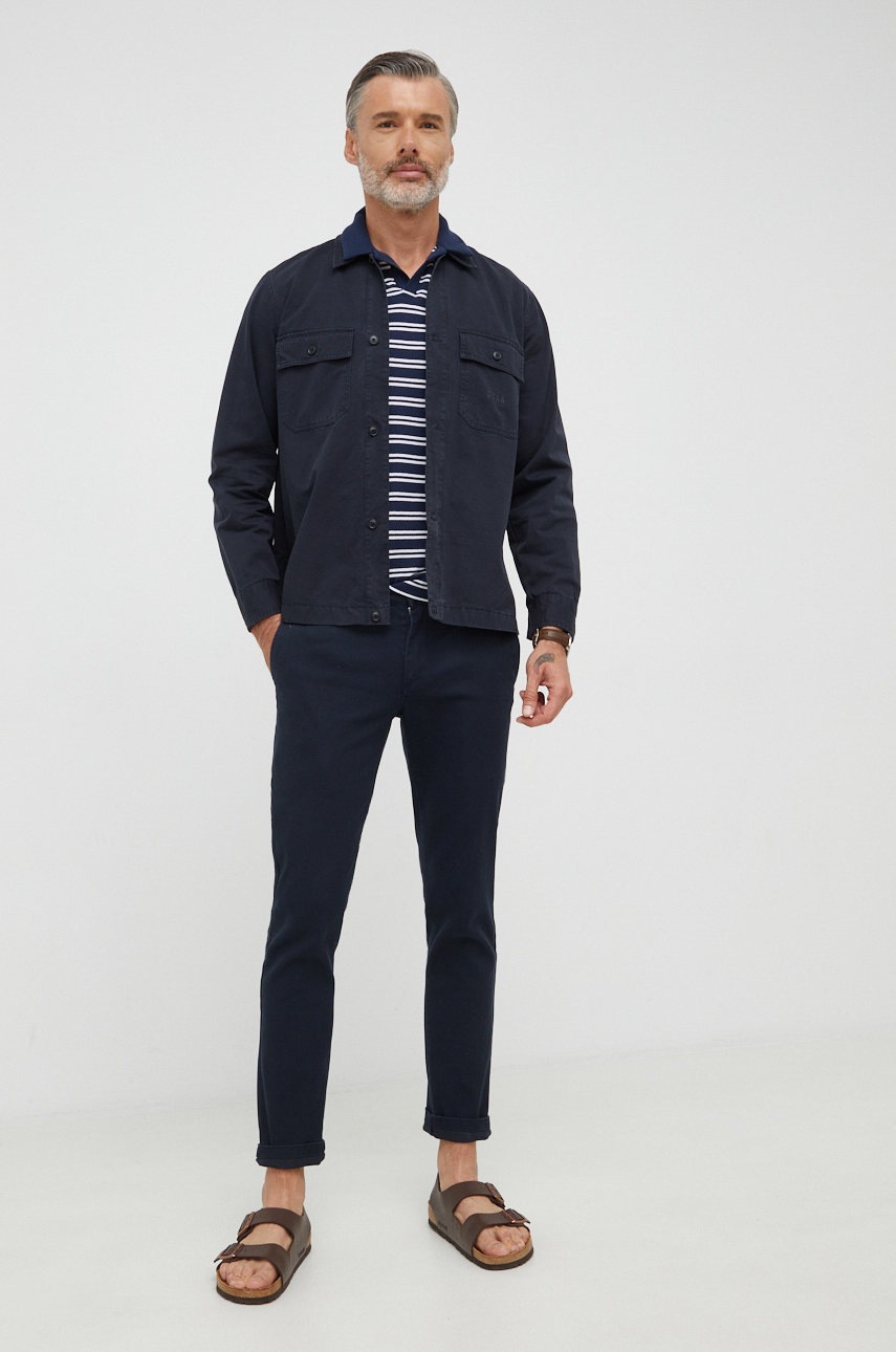 

Хлопковая рубашка BOSS Boss Casual мужская цвет синий regular классический воротник