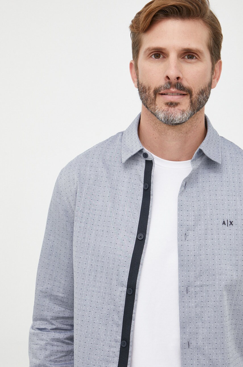 Armani Exchange camasa din bumbac barbati, culoarea gri, cu guler clasic, regular