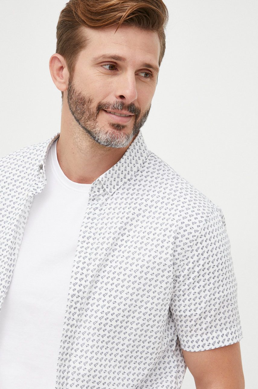 Armani Exchange camasa barbati, culoarea alb, cu guler button-down, slim Alb imagine noua