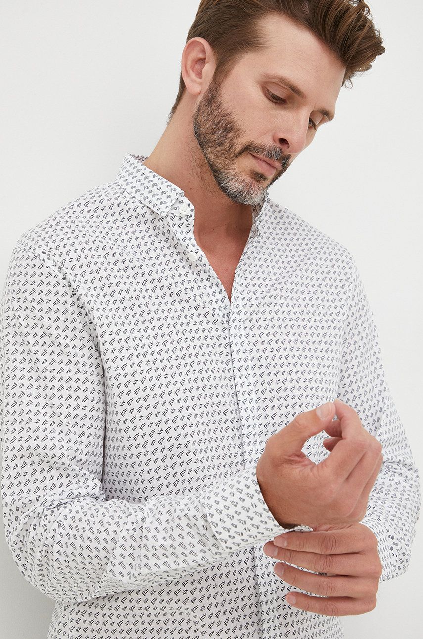 Armani Exchange camasa barbati, culoarea alb, cu guler button-down, slim answear.ro