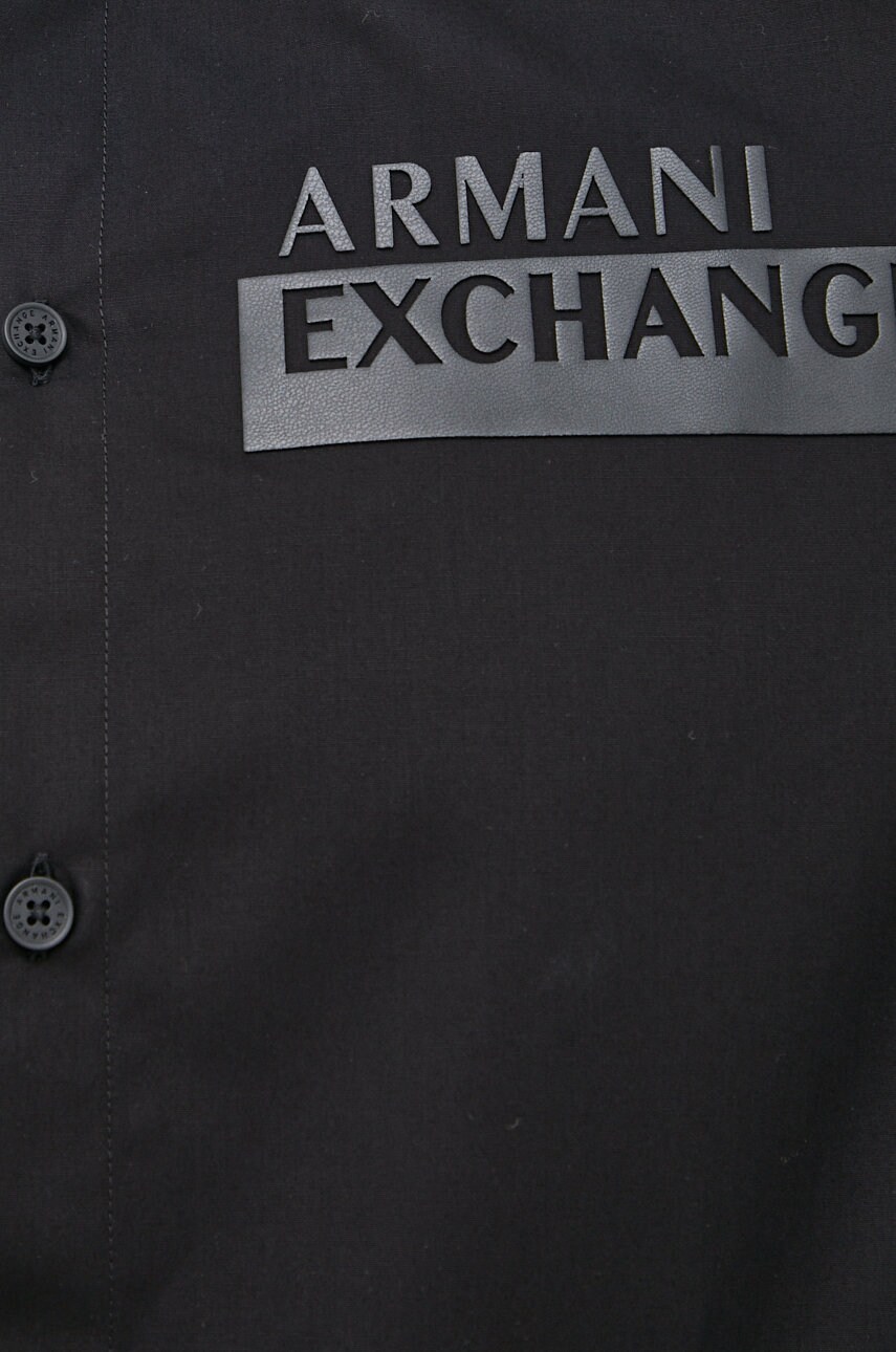 

Хлопковая рубашка Armani Exchange мужская цвет чёрный regular классический воротник