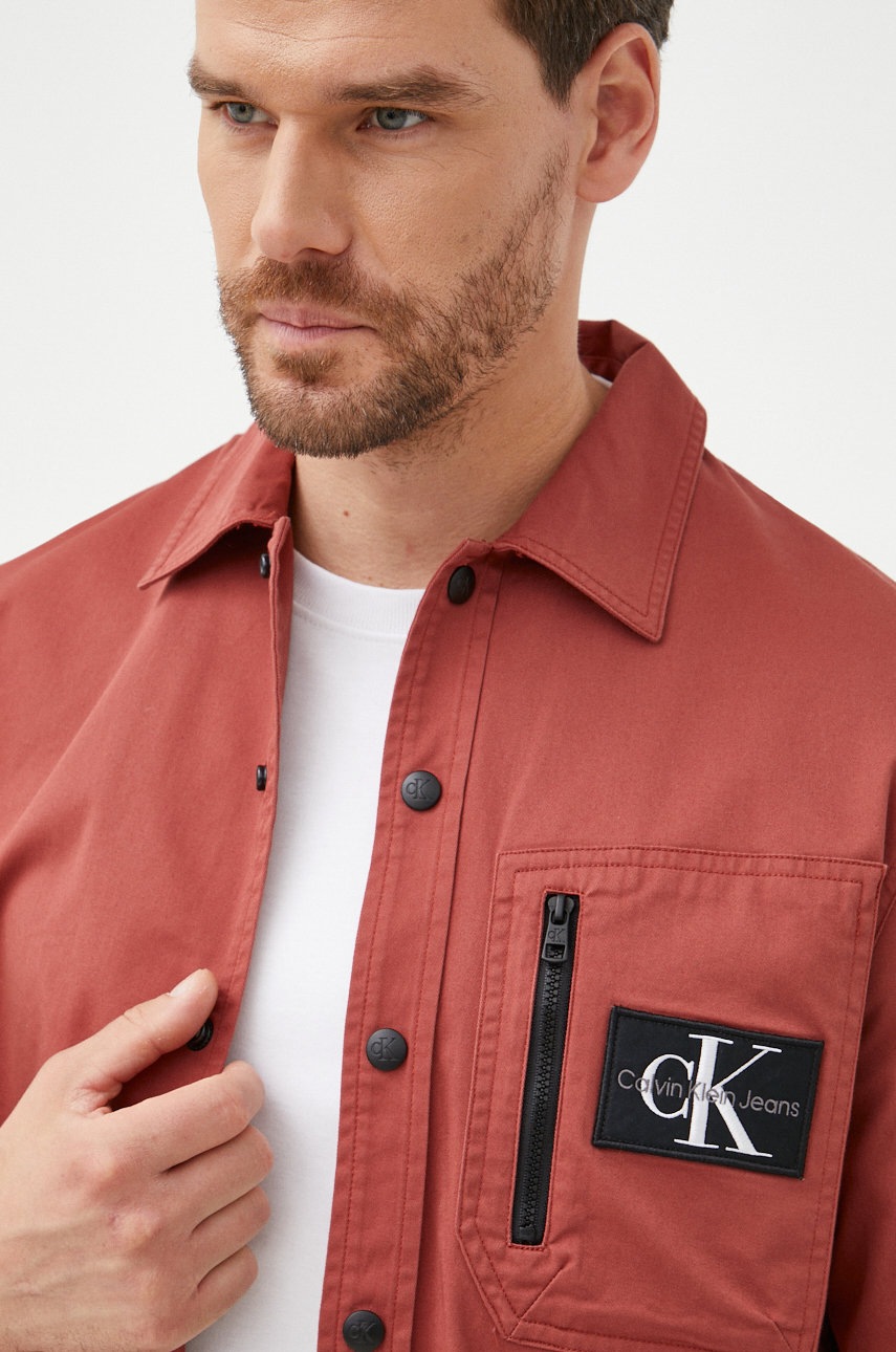 

Риза Calvin Klein Jeans мъжка в червено със стандартна кройка с класическа яка, Червен