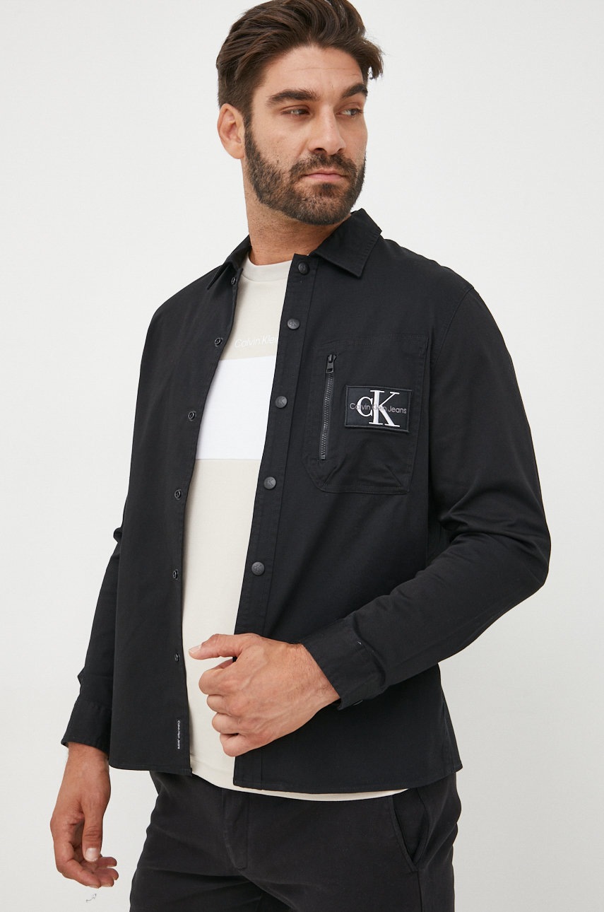 

Риза Calvin Klein Jeans мъжка в черно със стандартна кройка с класическа яка, Черен