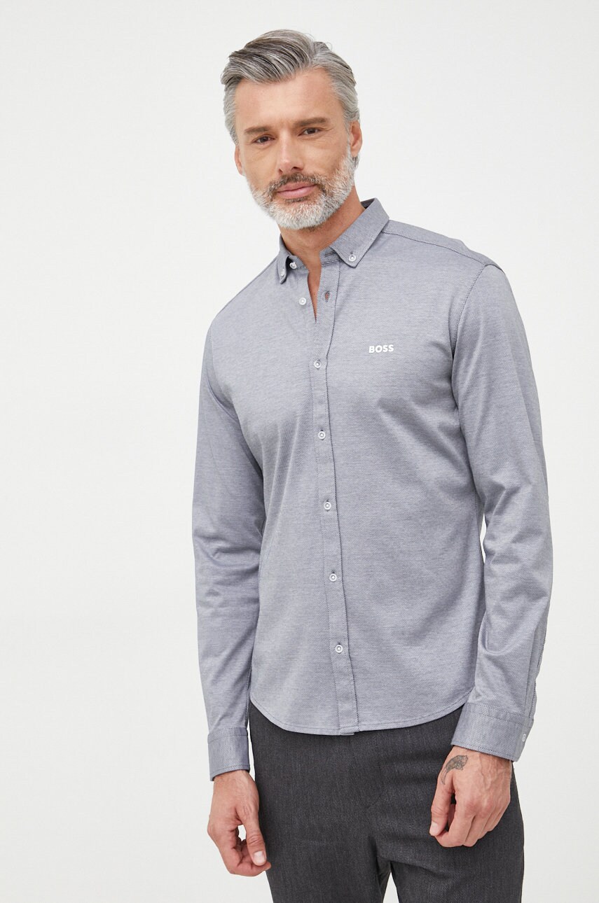 Boss camasa din bumbac boss athleisure barbati, culoarea albastru marin, cu guler button-down, regular
