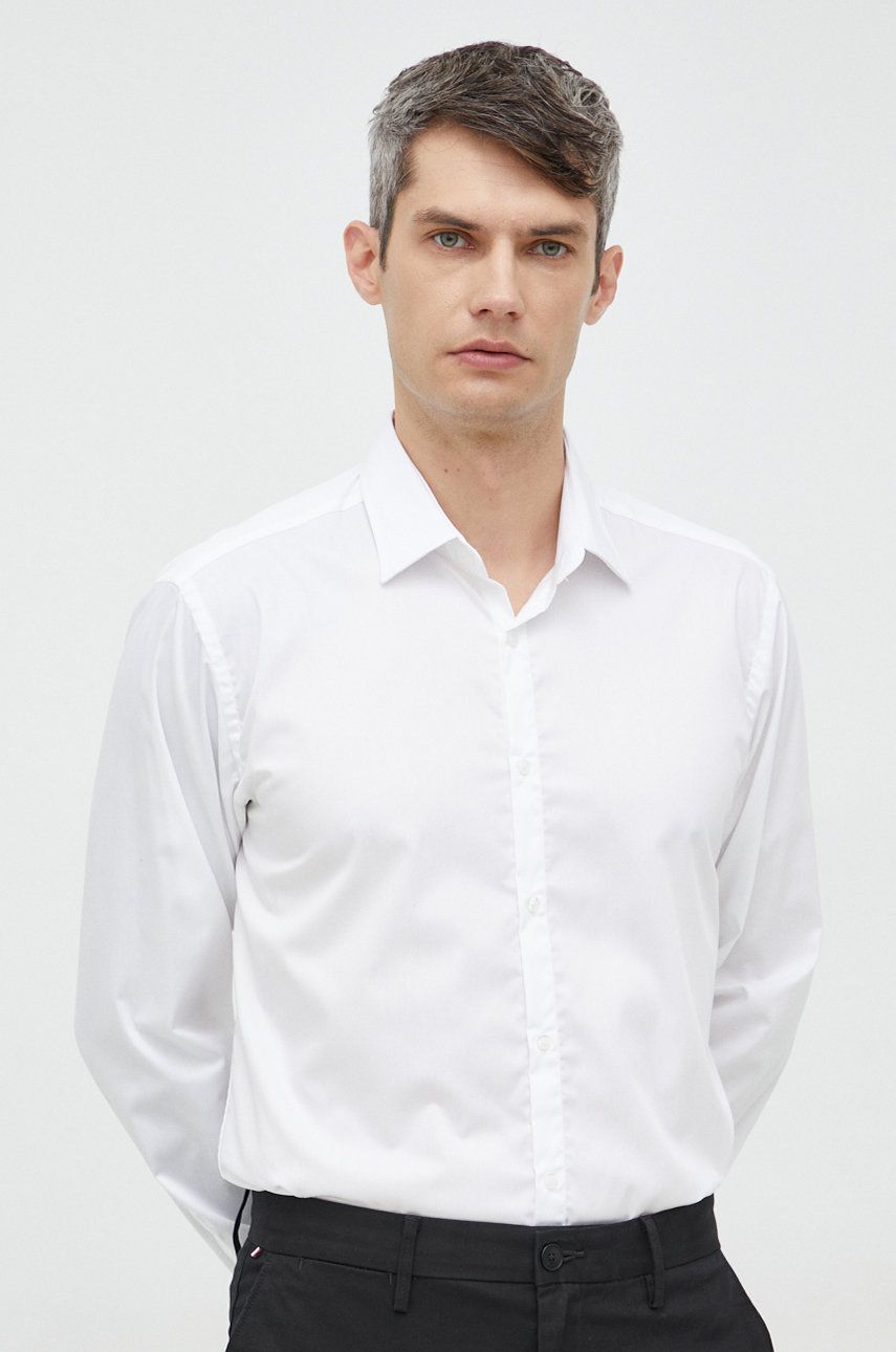 Karl Lagerfeld camasa din bumbac barbati, culoarea alb, cu guler clasic, slim alb