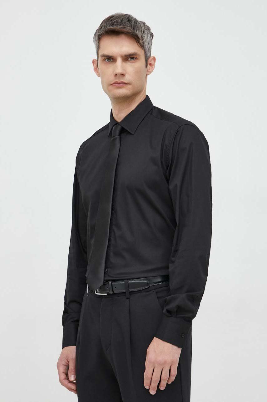 Karl Lagerfeld camasa din bumbac barbati, culoarea negru, cu guler clasic, slim answear.ro