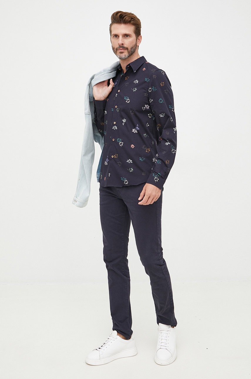 

Хлопковая рубашка PS Paul Smith мужская цвет синий slim классический воротник