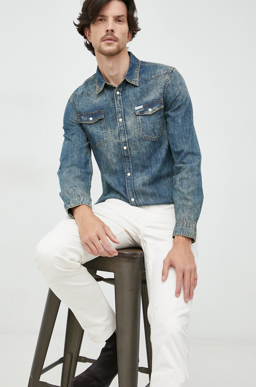 

Хлопковая рубашка Guess мужская slim классический воротник