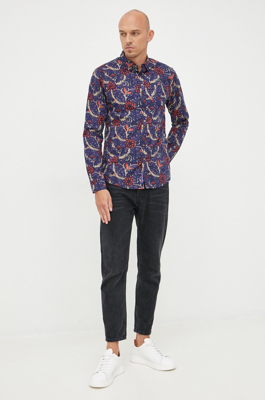 

Бавовняна сорочка Scotch & Soda чоловіча колір синій slim комір button-down