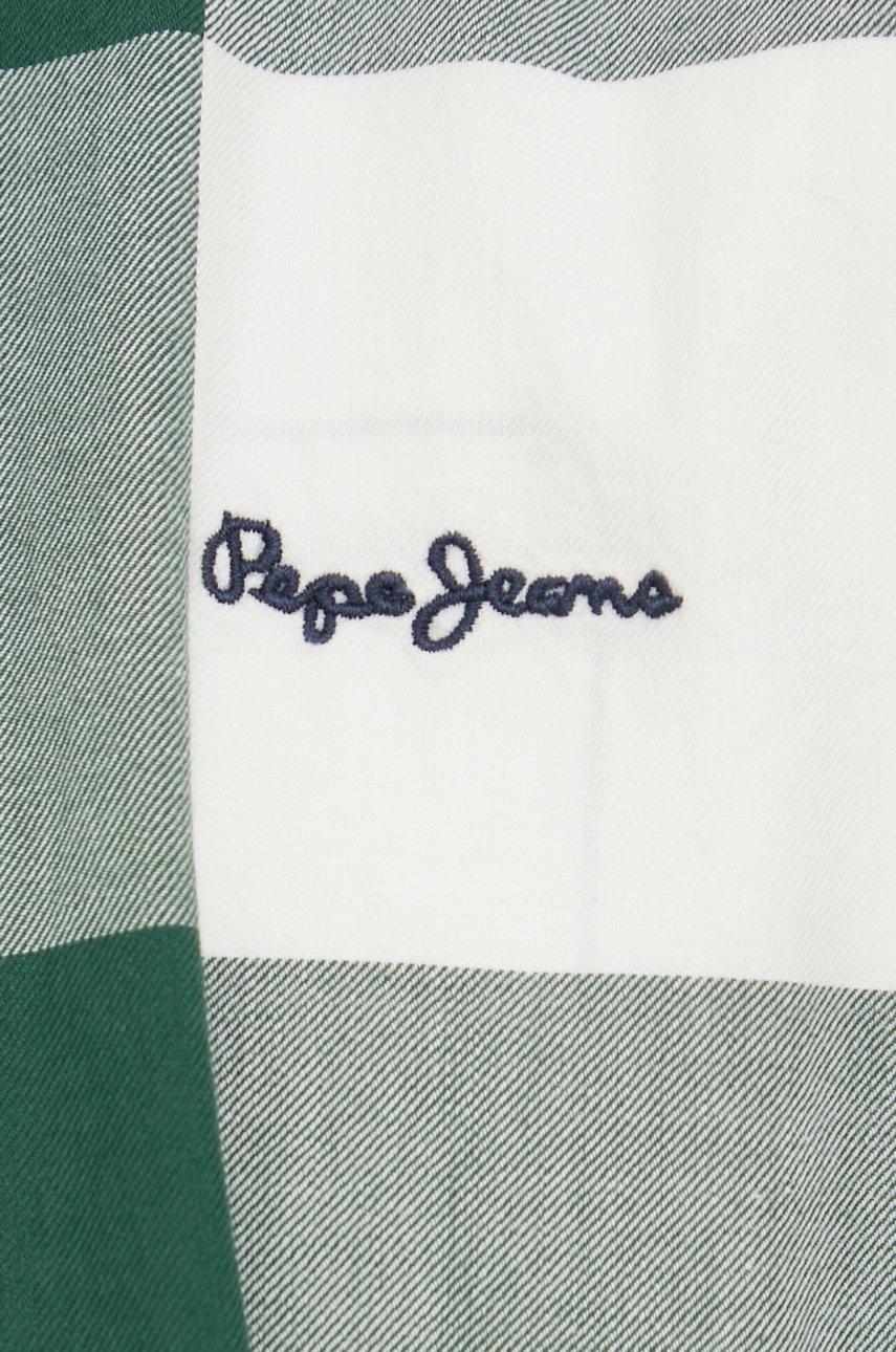 

Хлопковая рубашка Pepe Jeans мужская цвет зелёный regular воротник button-down