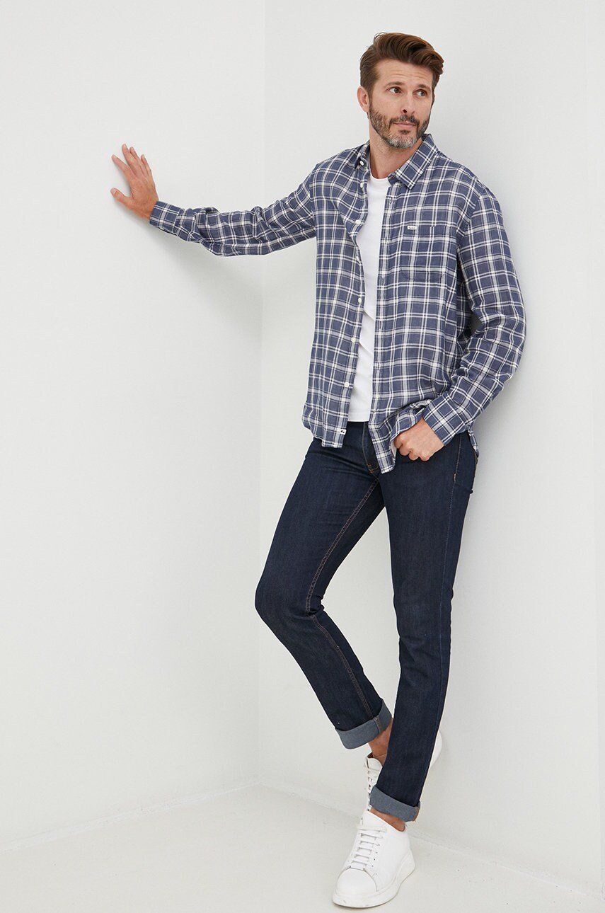 

Бавовняна сорочка Pepe Jeans чоловіча колір синій slim комір button-down